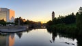 Sunset reflection image of the spokane Washington River front Royalty Free Stock Photo