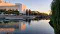 Sunset reflection image of the spokane Washington River front Royalty Free Stock Photo
