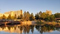 Sunset reflection image of the spokane Washington River front Royalty Free Stock Photo