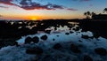 Sunset Reflection on The Keiki Beach Queens Bath, Kailua-Kona Royalty Free Stock Photo