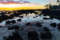 Sunset Reflection on The Keiki Beach Queens Bath, Royalty Free Stock Photo