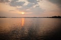 Sunset reflection in a lake around Pasohlavky, South Moravia, Czech Republic