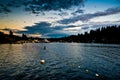 Sunset Reflection At Meydenbauer Beach Park In Between Swimming Lanes In Bellevue, Washington, United States Royalty Free Stock Photo
