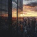 Sunset Reflection on Modern Skyscraper in Urban Skyline Royalty Free Stock Photo