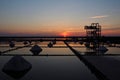Sunset reflection on the salt field Royalty Free Stock Photo