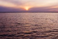 Sunset reflection in water, Background of the water surface at sunset, Scarlet dawn or sunset on a lake landscape, golden sunrise