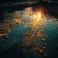 Sunset Reflections in a City Puddle Royalty Free Stock Photo