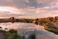 Doxey Pool reflections, and sunset at The Roaches, in the Peak District National Park, Staffordshire Royalty Free Stock Photo