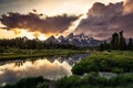 Sunset Reflections on the Grand Teton Range from Schwabacher Landing Royalty Free Stock Photo