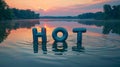 Sunset Reflections on Lake with 'HOT' Inflatable Letters Royalty Free Stock Photo