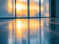 Sunset reflections on a polished floor near large windows Royalty Free Stock Photo
