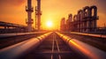 Sunset Reflections, Serene Beauty of Pipeline and Pipe Rack at a Petroleum Industrial Plant. Generative AI