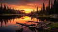 Sunset Reflections on a Serene Lake in the Mountains