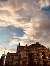 A sunset reflects off the front facade of the Kyiv Opera House - UKRAINE Royalty Free Stock Photo