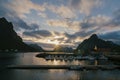 Sunset on Reine harbor in Lofoten Islands, Norway, Europe Royalty Free Stock Photo