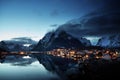 Sunset in Reine Village, Lofoten Islands, Norway Royalty Free Stock Photo