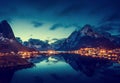 Sunset in Reine Village, Lofoten Islands, Norway Royalty Free Stock Photo