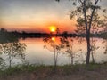 Sunset at the reservoir in the health park.