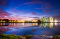 Sunset at the reservoir in Prince of Songkla University in Songkhla Province, Thailand Royalty Free Stock Photo