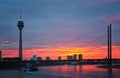 Sunset of Rhein river at Dusseldorf Royalty Free Stock Photo