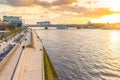 Sunset at the Rhine boulevard at the river in Cologne Royalty Free Stock Photo
