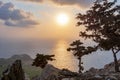 Sunset on Rhodes island seen from Monolithos castle, Greece Royalty Free Stock Photo