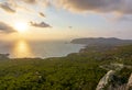 Sunset on Rhodes island seen from Monolithos castle, Greece Royalty Free Stock Photo