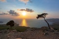 Sunset on Rhodes island seen from Monolithos castle, Greece Royalty Free Stock Photo