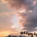 sunset in the rice fields in the countryside