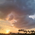 sunset in the rice fields in the countryside