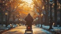 Sunset Ride: Electric Wheelchair User Enjoying the Park. Generative ai Royalty Free Stock Photo