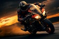 Sunset ride Motorcycle rider on the road, sport bike elegance Royalty Free Stock Photo