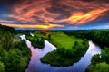 beautiful orange sunrise river landscape with stone around it Royalty Free Stock Photo