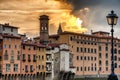 Sunset by the River Arno in Florence Royalty Free Stock Photo