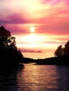 Sunset at the river with colorfull clouds and reflection in the water