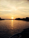 Sunset river, dusk on Royalty Free Stock Photo