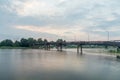 Sunset on River Nogat and the bridge of St. Vojtech to Malbork Castle Royalty Free Stock Photo