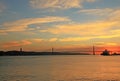 Sunset on river Tejo (Lisbon) Royalty Free Stock Photo