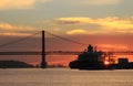 Sunset on river Tejo (Lisbon) Royalty Free Stock Photo