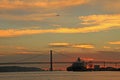 Sunset on river Tejo (Lisbon) Royalty Free Stock Photo