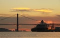Sunset on river Tejo (Lisbon) Royalty Free Stock Photo