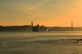 Sunset on river Tejo (Lisbon) Royalty Free Stock Photo