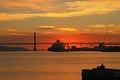 Sunset on river Tejo (Lisbon) Royalty Free Stock Photo
