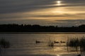 Sunset on the river Volkhov, Kirishi, Leningrad oblast ,Russia