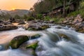 Sunset River Waterfall There are mosses on the rocks. During the summer, the water recedes Royalty Free Stock Photo
