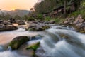 Sunset River Waterfall There are mosses on the rocks. During the summer, the water recedes Royalty Free Stock Photo