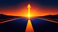 Sunset road arrow leading towards horizon with bright light Royalty Free Stock Photo