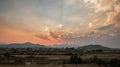 Sunset on the road, with the landscape of Nevado de Toluca in the background