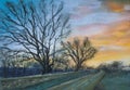 Sunset on the Road Pastel Drawing.
