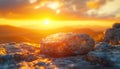 Sunset rock sun mountain summer beauty landscape dawn generated by AI Royalty Free Stock Photo
